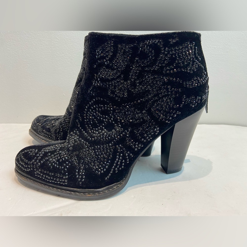 Zara Black Sequin Velvet Ankle Zip-Up Boots Size 39 / 8.5